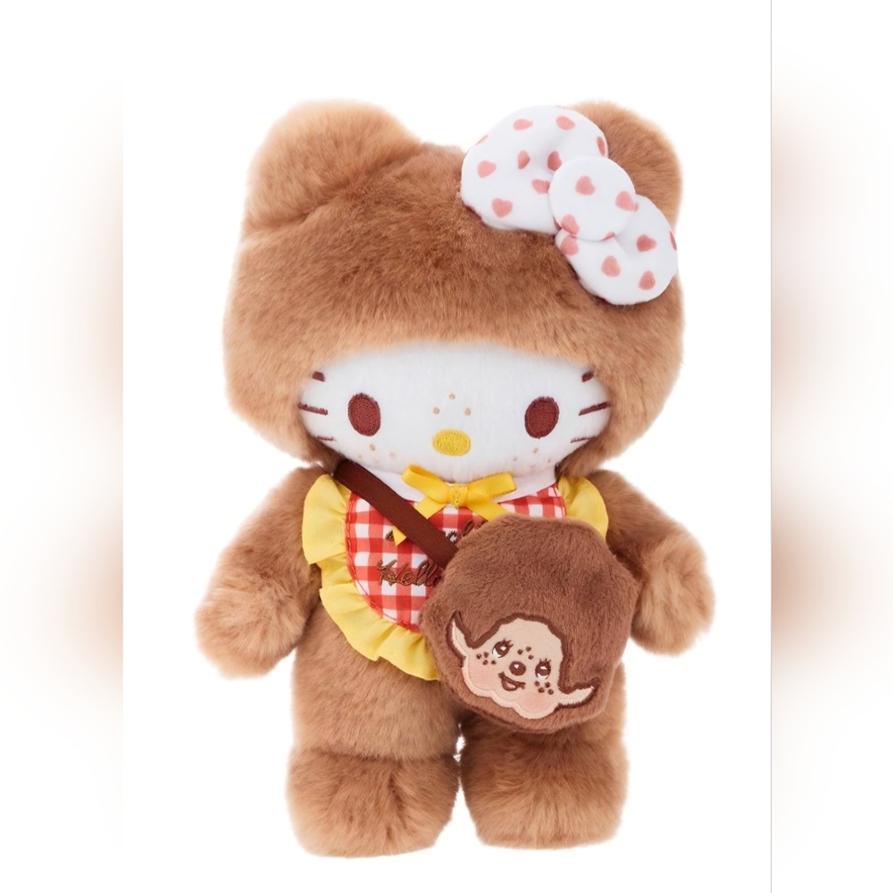 Hello Kitty Monchhichi Plush Gingham Check Collab Sanrio NWT Rare